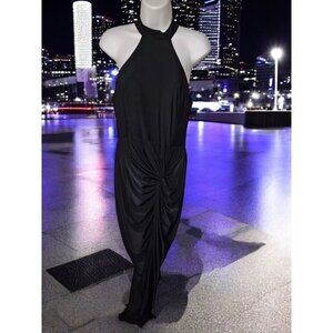 AX Paris Black Halter Maxi Dress, Size 12 - Ruched Draped Evening Gown